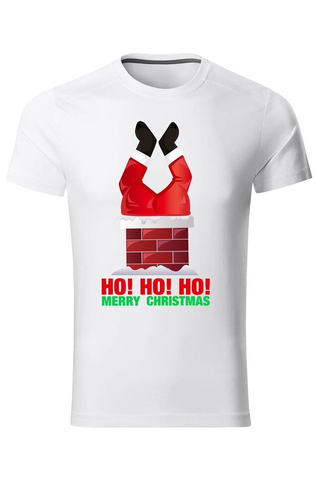 Tricou personalizat craciun ho ho ho, barbat, alb, Alb