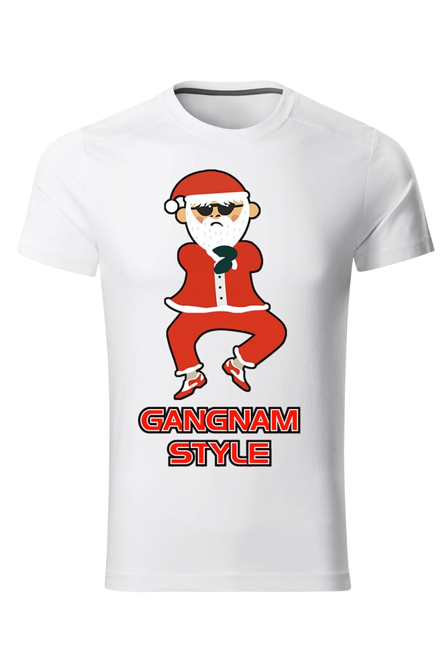 Tricou personalizat craciun gangam style, barbat, alb, Alb