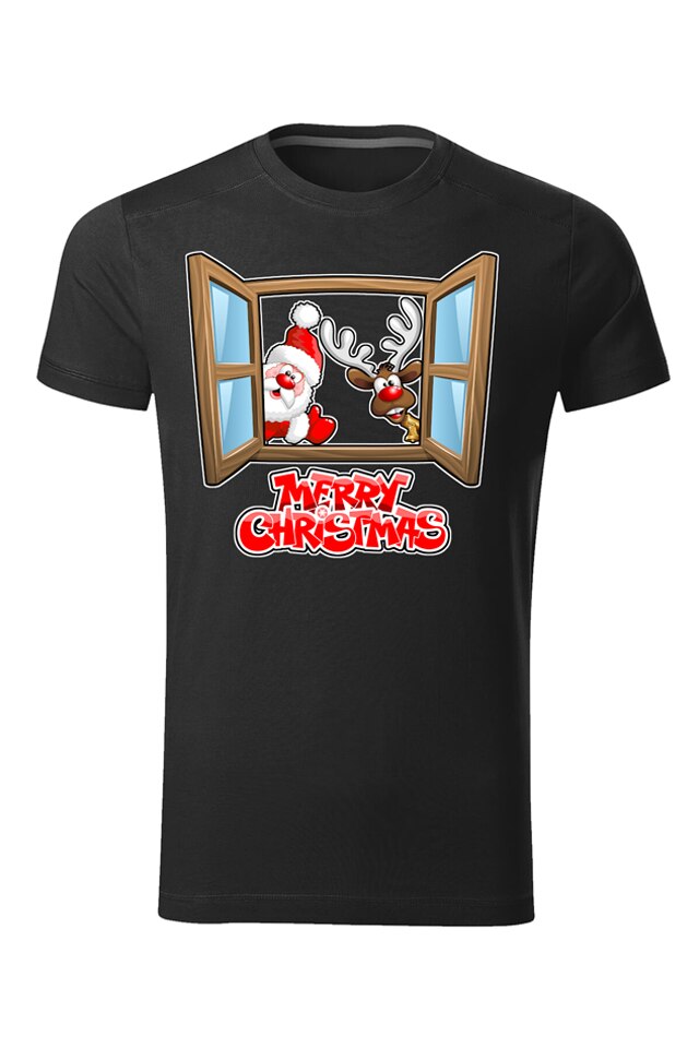 Tricou personalizat craciun merry christmas gift, barbat, negru, Negru