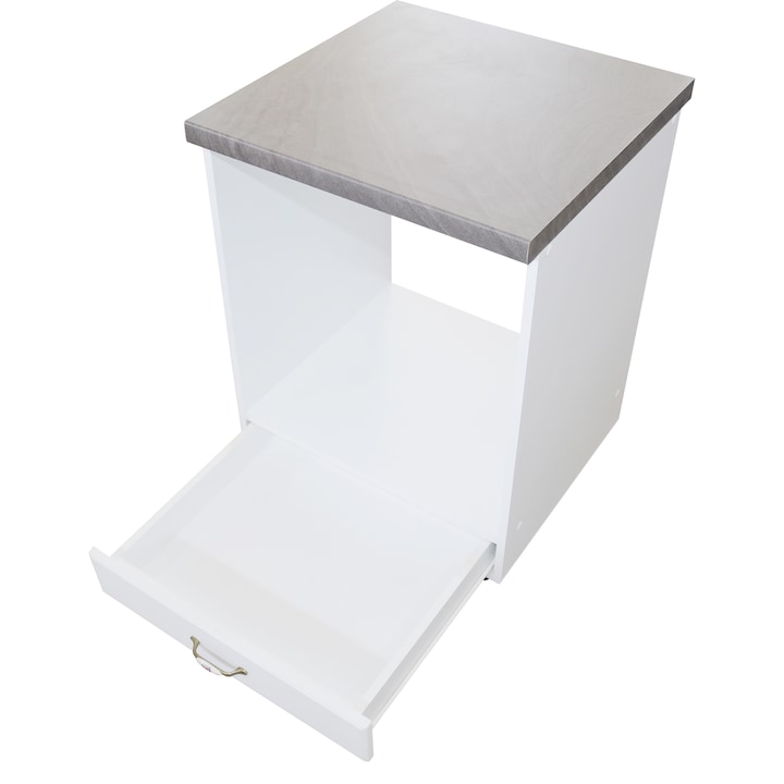 Corp pentru cuptor incorporabil cu sertar Zebra, Alb/MDF Alb mat, cu blat beton, 60 x 85 x 60 cm