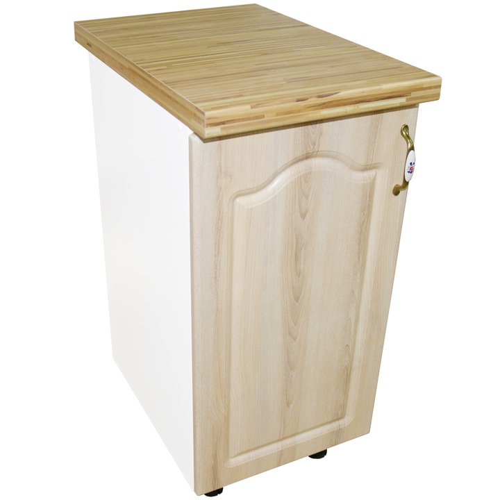 Corp inferior cu 1 Usa Stanga Zebra, Alb/MDF Sonoma Mustata, si blat Artar 40 x 85 x 60