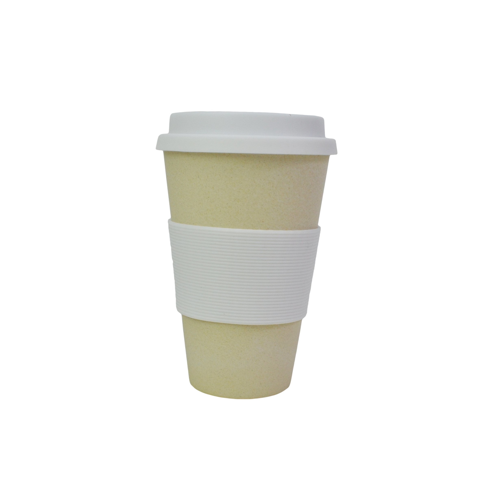 Pahar Bambus Cu Capac Minimalist Life, Crem, 450 ml