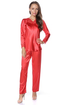 Set Pijama din satin, Dama, cu maneca si pantalon lung, Carla, Bella Lingerie, Rosu Set Pijama din satin, Dama, cu maneca si pantalon lung, Carla, Bella Lingerie, Rosu