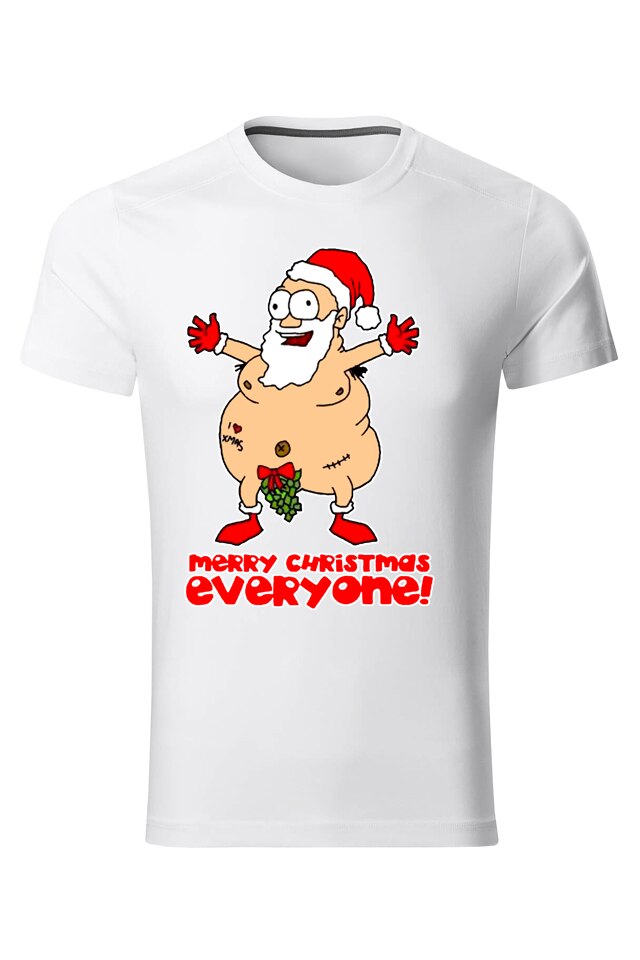 Tricou personalizat craciun naked, barbat, alb, Alb
