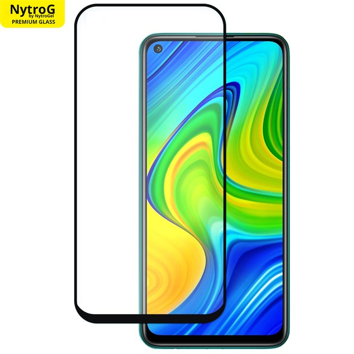 Стъклен протектор NytroG Full Glue, Съвместим с Xiaomi Redmi Note 9 / Redmi 10X (4G), Черен