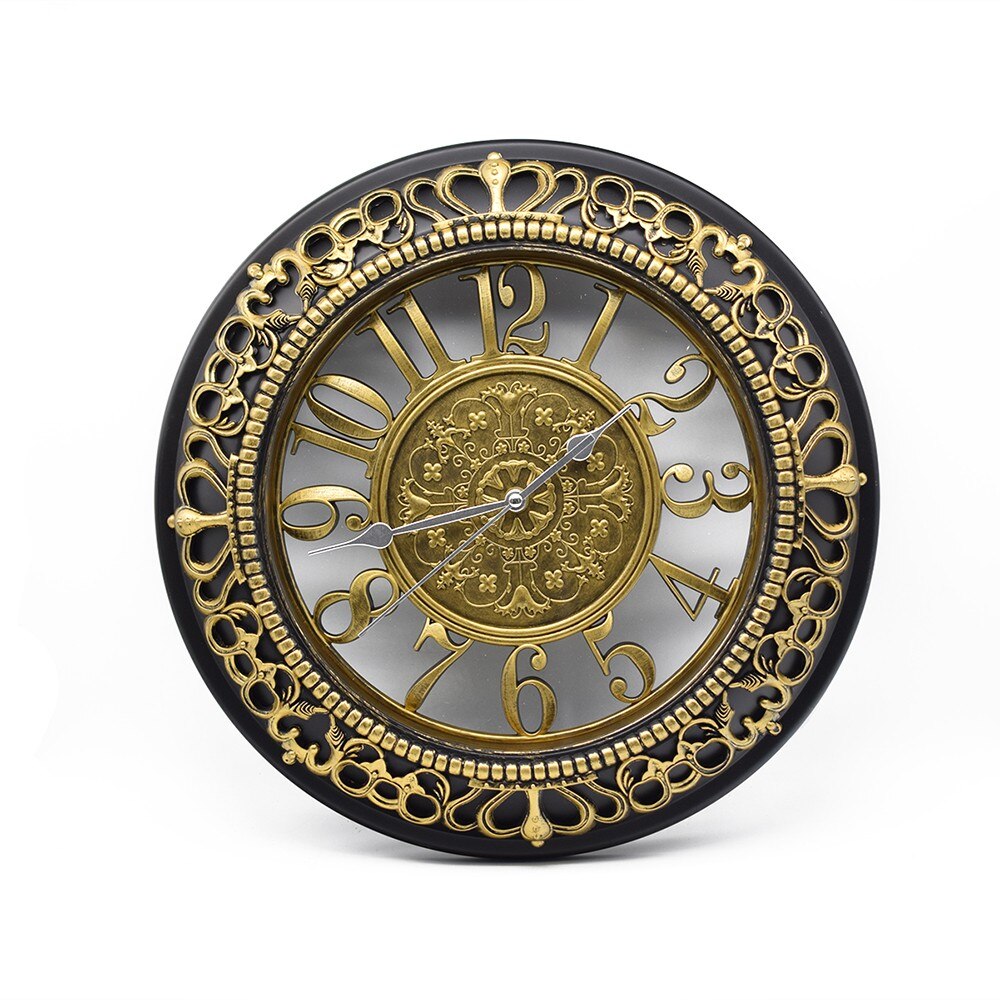 Ceas rotund,clasic,retro,vopsit cu bronz din sticla si plastic 45 x 42 x 5.5 cm