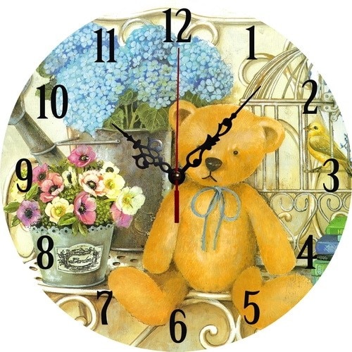 Ceas cu cadran rotund,de perete, tip ursulet cu flori,34 cm