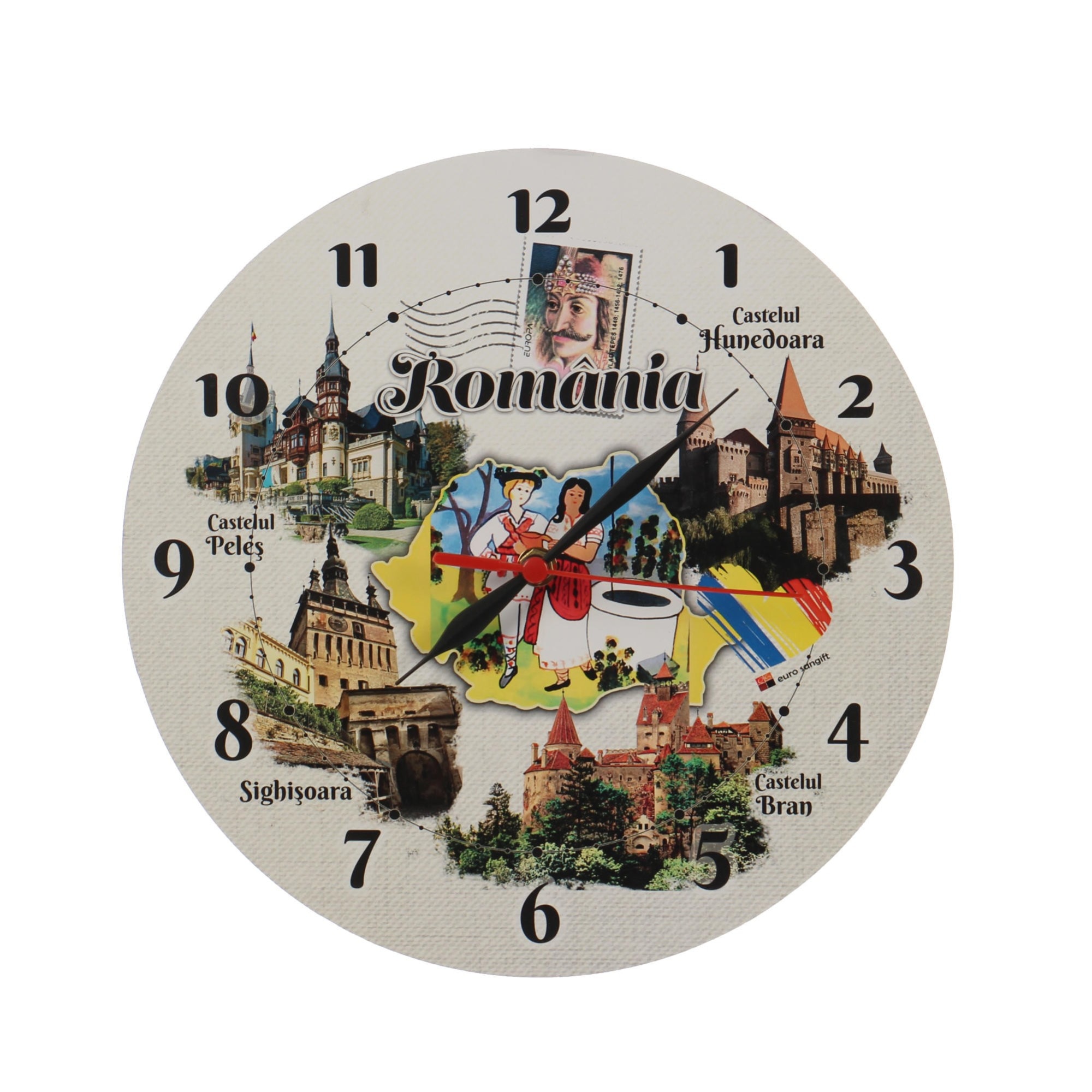 Ceas cu cadran rotund,de perete, tip harta turistica,hol,living