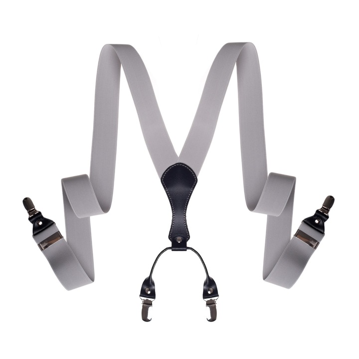 Bretele pentru barbati, Aleszale, Premium, Cauciuc, Inchizatori metalice, Szme-Pr-5, Gri deschis