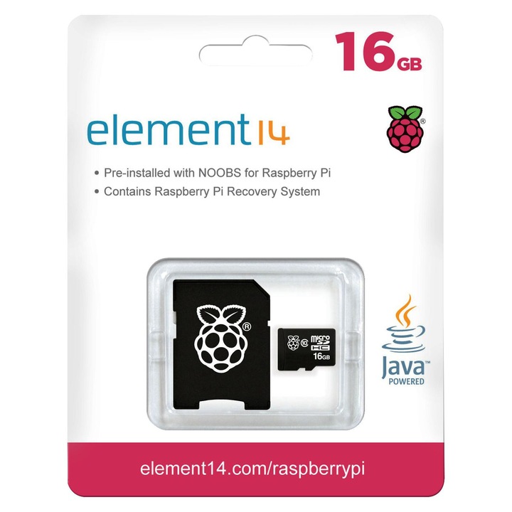 MicroSD карта с памет Raspberry PI, Предварително заредена с NOOBS, 16GB