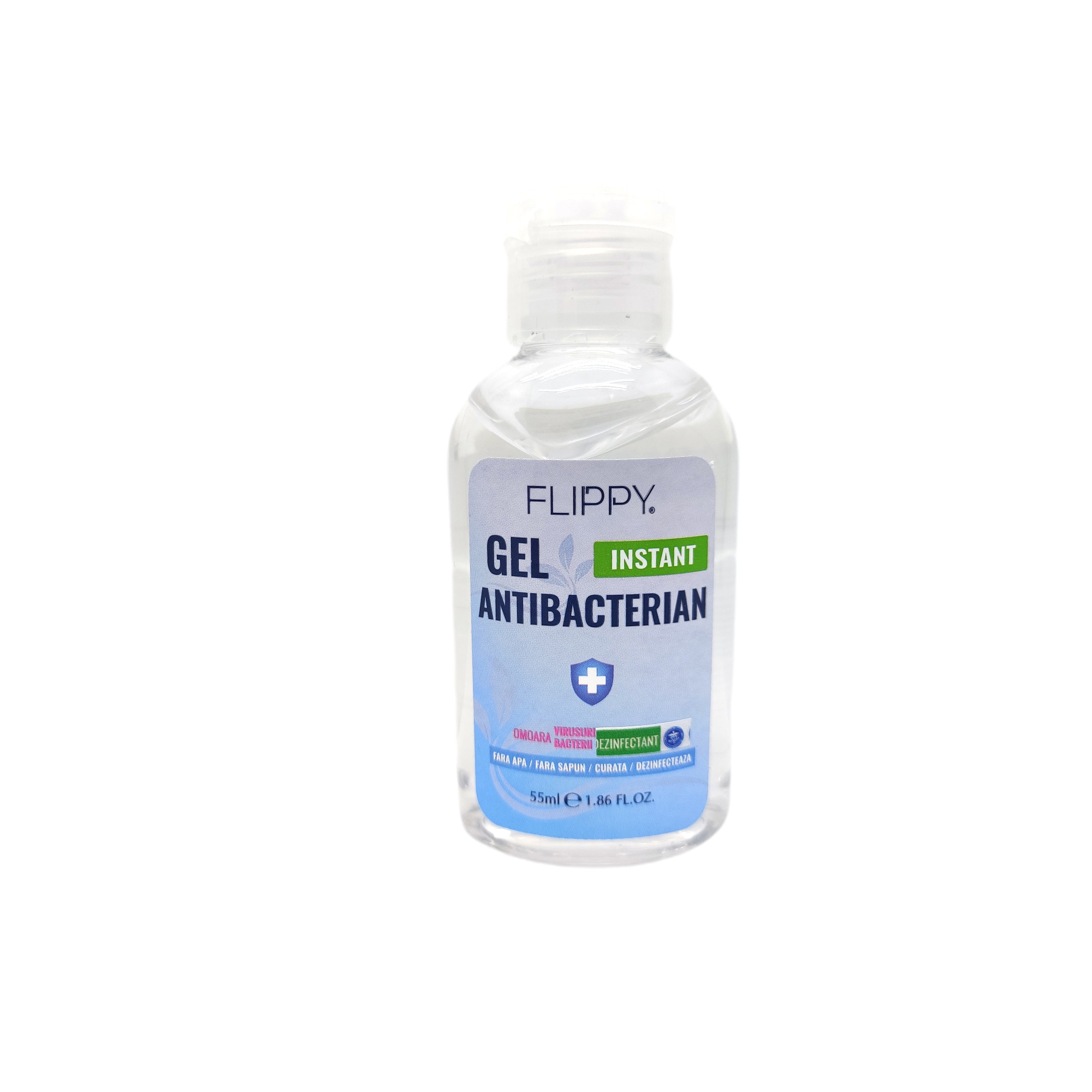 Gel dezinfectant pentru maini cu 70% alcool Flippy cu efect antibacterian si virucid, 55 ml