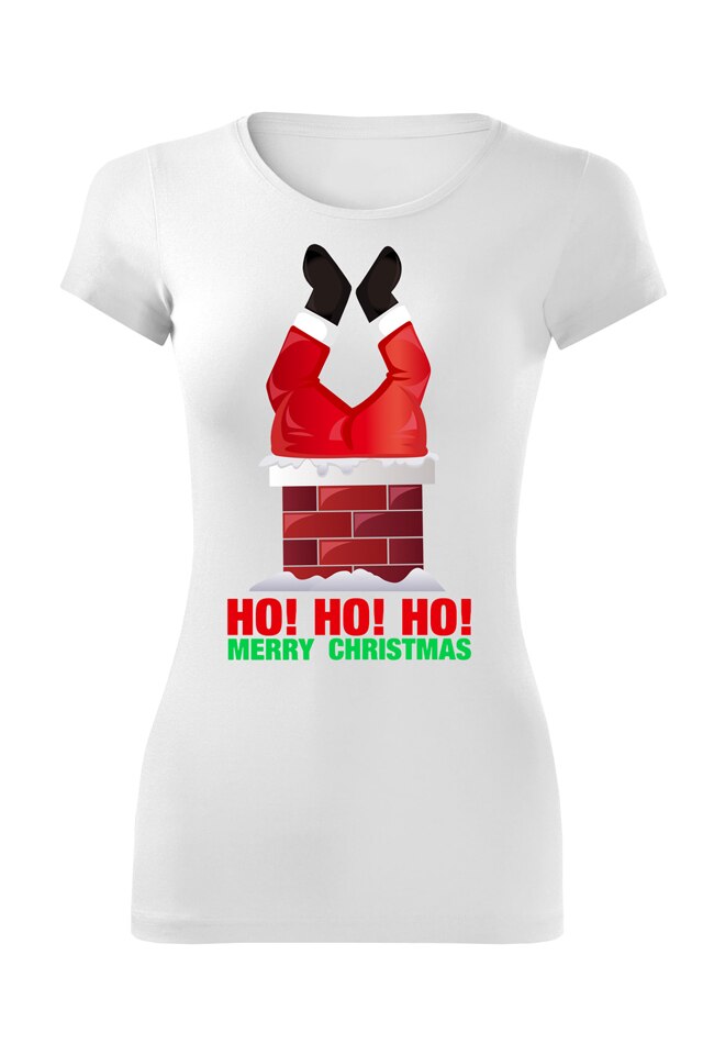 Tricou personalizat craciun ho ho ho, dama, Alb