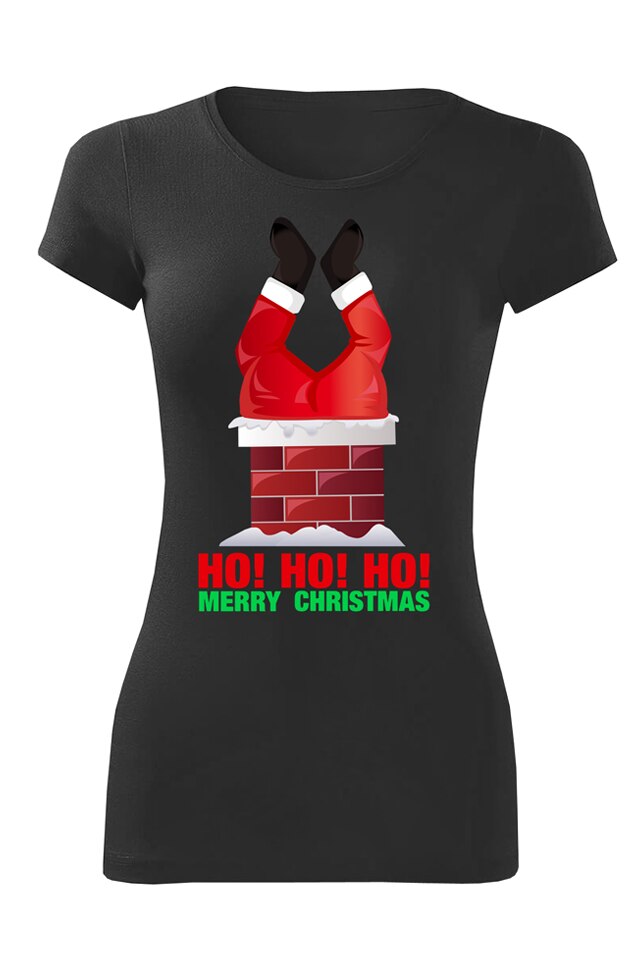 Tricou personalizat craciun ho ho ho, dama, Negru