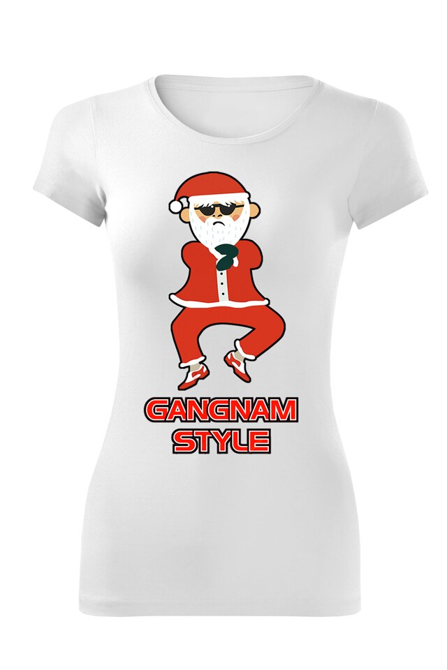 Tricou personalizat craciun gangam style, dama, alb, Alb