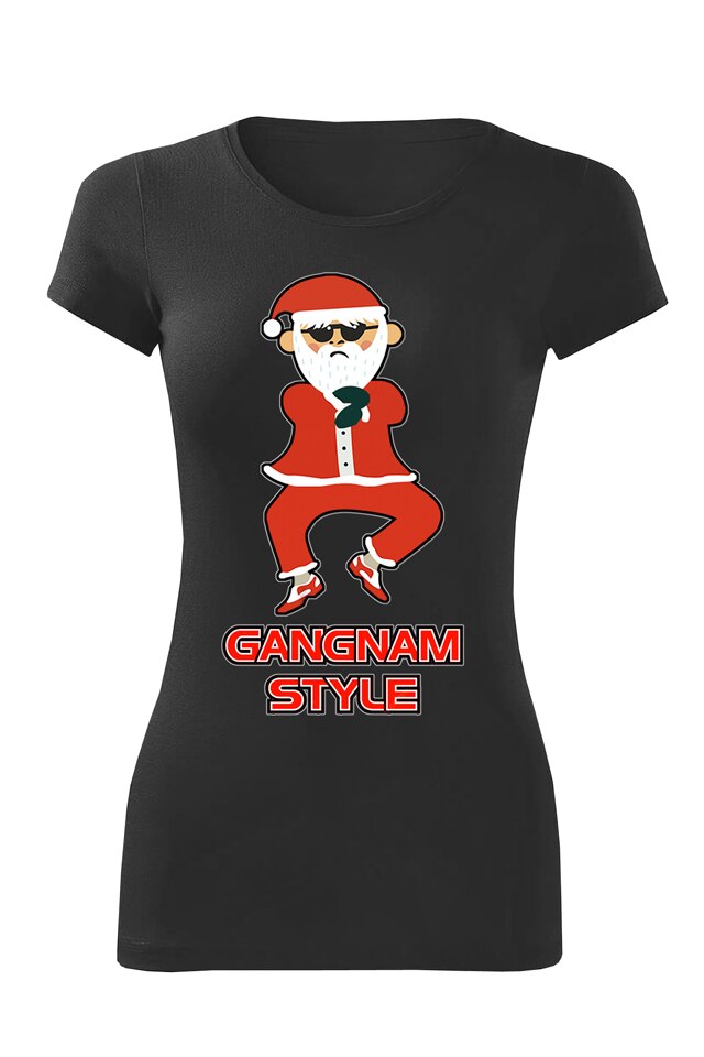 Tricou personalizat craciun gangam style, dama, negru, Negru