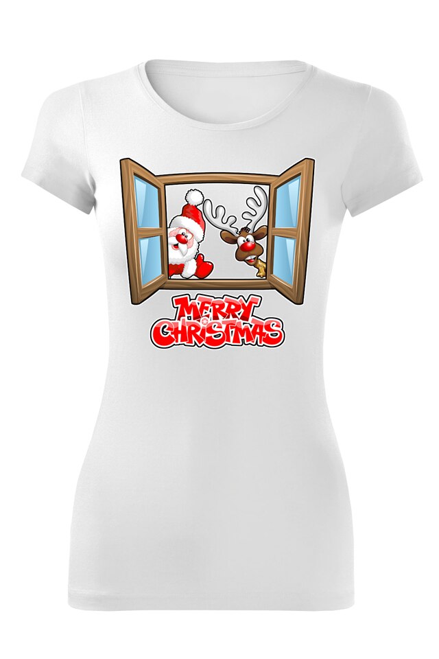 Tricou personalizat craciun merry christmas gift, dama, alb, Alb