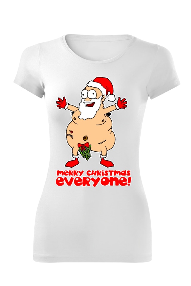 Tricou personalizat craciun naked, dama, alb, Alb