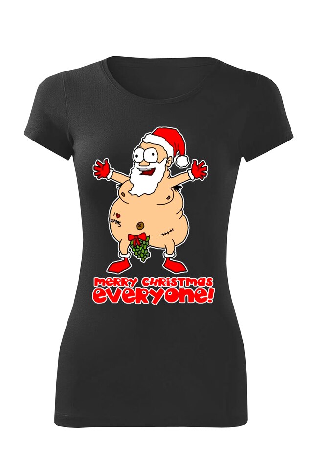 Tricou personalizat craciun naked, dama, negru, Negru