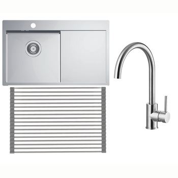 Pachet chiuveta bucatarie Alveus Quarto 30, cuva stanga, 780x480 mm, adancime cuva 190 mm, sifon inclus + Baterie Tonia, roll up inclus, Inox periat Pachet chiuveta bucatarie Alveus Quarto 30, cuva stanga, 780x480 mm, adancime cuva 190 mm, sifon inclus + Baterie Tonia, roll up inclus, Inox periat