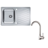 Pachet chiuveta bucatarie Alveus Elegant 130 leinen, cuva stanga, 810x510 mm, adancime 190 mm, sifon inclus + Baterie Karina CHR, Inox