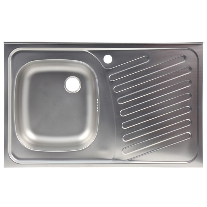 Кухненска мивка Alveus Compact 10 leinen, Ляво корито, 800x500 мм, Дълбочина на коритото 155 мм, Монтаж на плот, Включен сифон, Inox