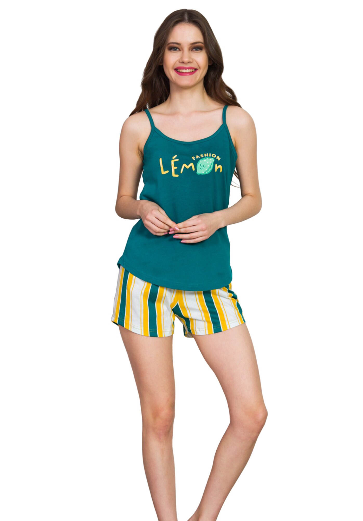 Pijama dama Vienetta , model Lemon Girl, verde ,marime L
