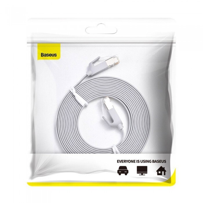 Cablu de retea Baseus, Flat Ethernet Patchcord, RJ45 Cat 6 1000Mbps, 3M, Gri