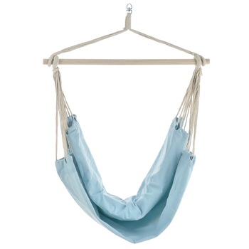Hamac fotoliu Summer Bleu, casa.pro, 180 x 125 cm, 150 Kg, bumbac/poliester/lemn, bleu pastel Hamac fotoliu Summer Bleu, casa.pro, 180 x 125 cm, 150 Kg, bumbac/poliester/lemn, bleu pastel