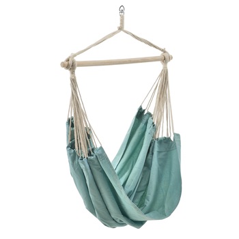 Hamac fotoliu Summer Azur, casa.pro, 180 x 125 cm, 150 Kg, bumbac/poliester/lemn, albastru deschis verde Hamac fotoliu Summer Azur, casa.pro, 180 x 125 cm, 150 Kg, bumbac/poliester/lemn, albastru deschis verde