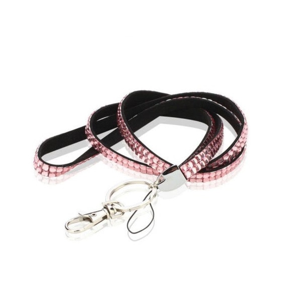 Snur ecuson,legitimatie sau chei, decorat cu pietricele, carabina metalica, 54 cm, roz sidefat, Vivo