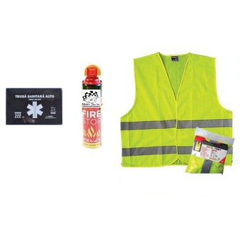 Kit siguranta rutiera Motor Starter™ 5 ani valabilitate, Trusa medicala auto prim ajutor + Stingator auto tip spray 1000 ml, vesta reflectorizanta Kit siguranta rutiera Motor Starter™ 5 ani valabilitate, Trusa medicala auto prim ajutor + Stingator auto tip spray 1000 ml, vesta reflectorizanta