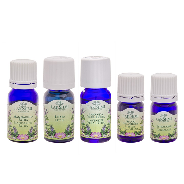 Set uleiuri esentiale 100% pure Lakshmi, tratament alternativ anxietate, 5 bucati, 40 ml