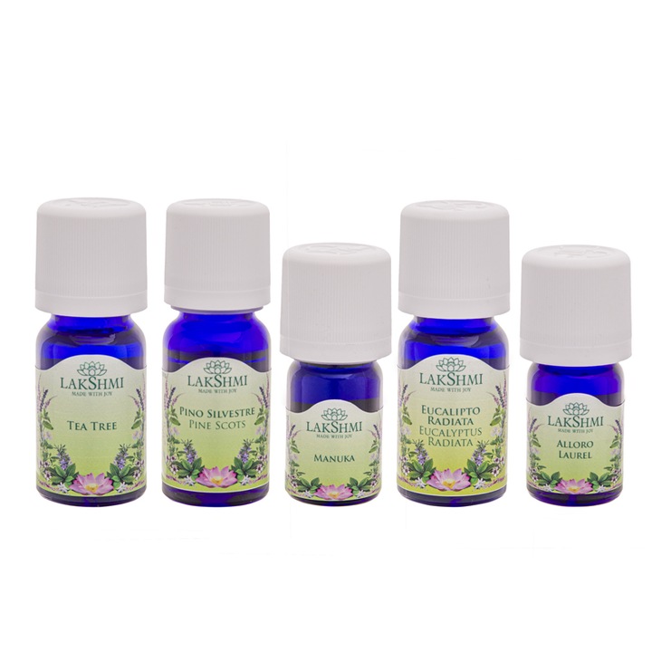 Set uleiuri esentiale 100% pure Lakshmi, tratament alternativ amigdalita si polipi, 5 bucati, 40 ml