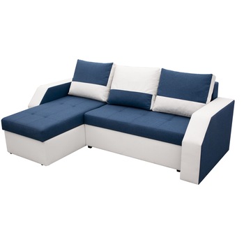 Coltar extensibil Madrid, 226x145x79 cm, 2 lazi depozitare, Reversibil, Alb/Albastru petrol Coltar extensibil Madrid, 226x145x79 cm, 2 lazi depozitare, Reversibil, Alb/Albastru petrol