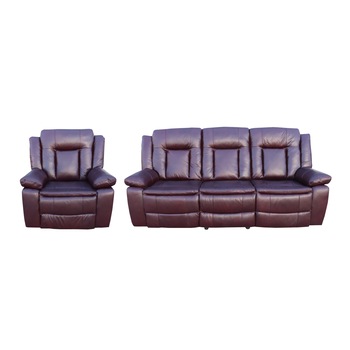 Set Piele Naturala, Ackerley Burgundy, Mobila Domnel, Canapea 3 locuri cu 2 reclinere manuale si 1 fotoliu cu recliner manual Set Piele Naturala, Ackerley Burgundy, Mobila Domnel, Canapea 3 locuri cu 2 reclinere manuale si 1 fotoliu cu recliner manual