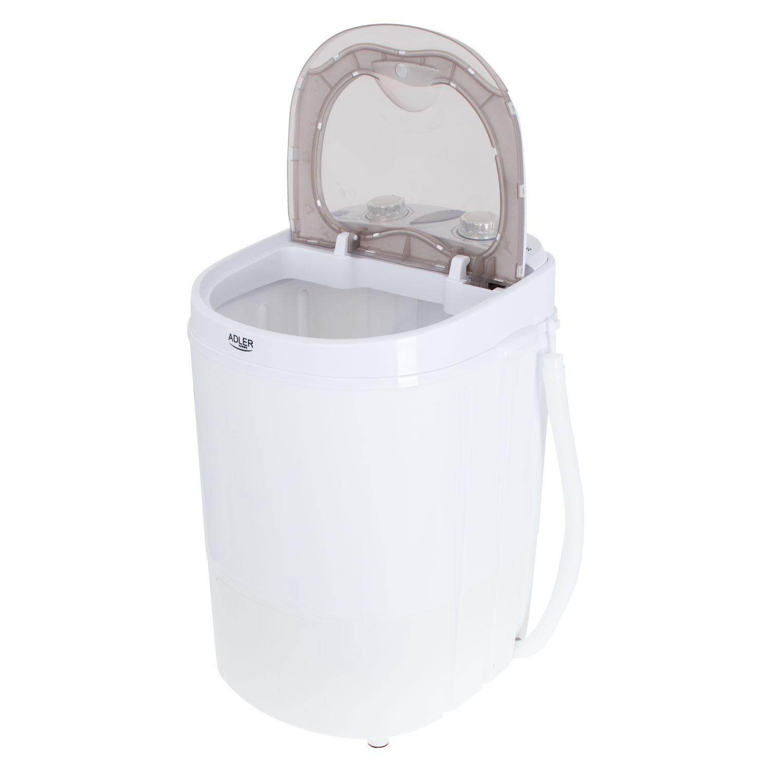 Mini masina de spalat rufe Adler AD 8055, capacitate 3kg, ideala pentru calatorii, camping sau vacanta, alb