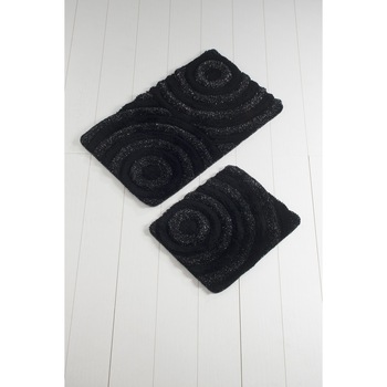 Set 2 covorase baie bumbac, 50x60 cm, 60x100cm, Alessia Home, Wave - Negru Set 2 covorase baie bumbac, 50x60 cm, 60x100cm, Alessia Home, Wave - Negru