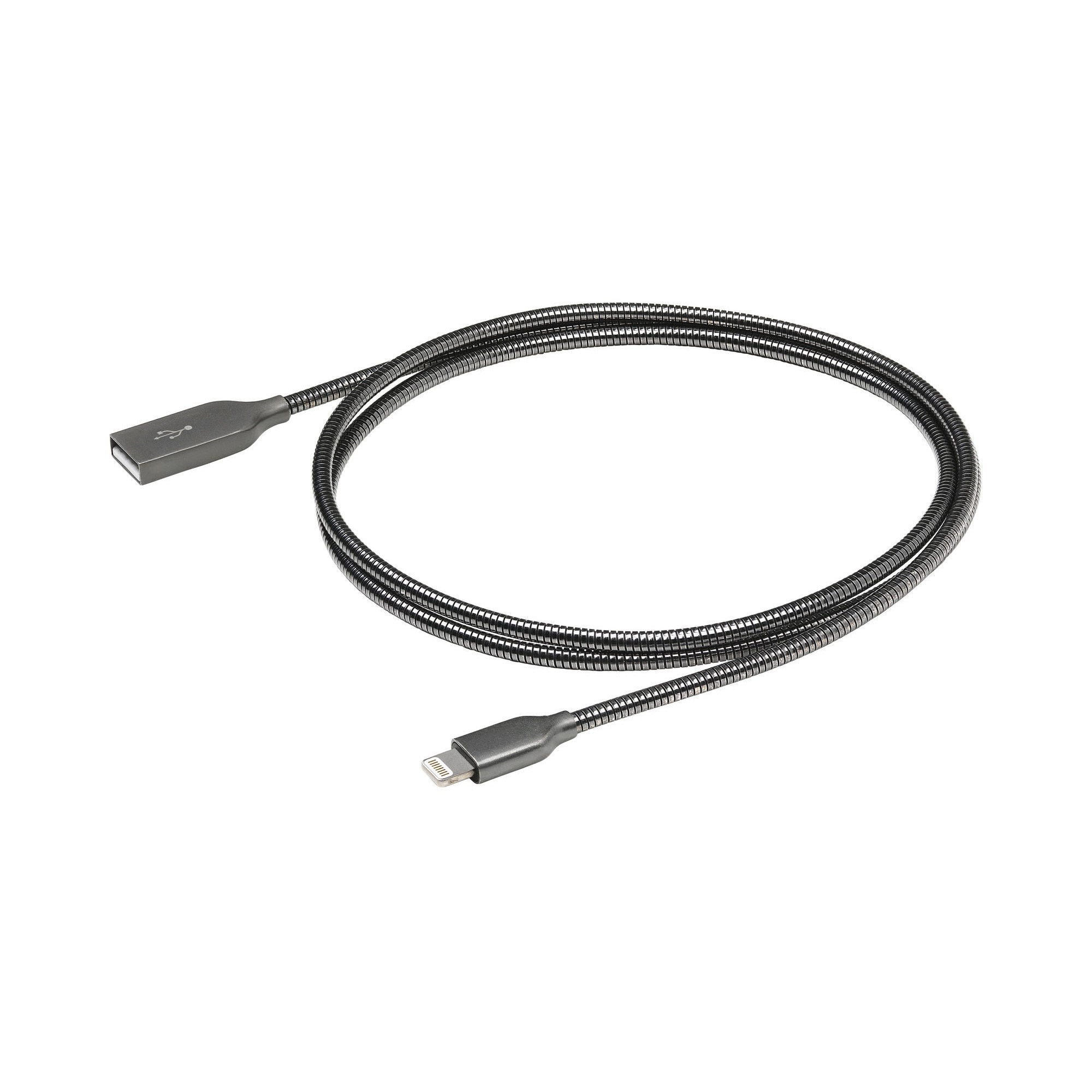 Cablu de date incarcare USB - Lightning eSTUFF Allure Series cu armatura de otel si kevlar, gri metalic, lungime 0.5m, pentru Apple iPhone XR, XS, XS Max, iPhone 11, 11 Pro, 11 Pro Max, iPad, iPod, AirPods