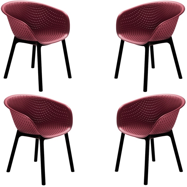 Set 4 scaune bucatarie tip fotoliu Raki Havana cu aditiv UV protectie impotriva razelor solare 61x64x74cm bordo