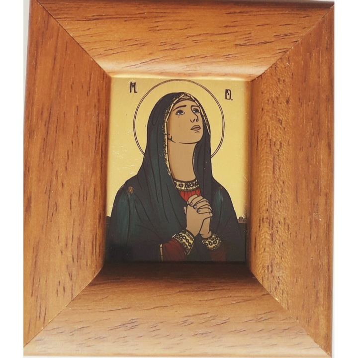 Icoana pictata manual pe sticla , Maica Domnului Indurerata, Fecioara Maria, 10 cm x 9 cm