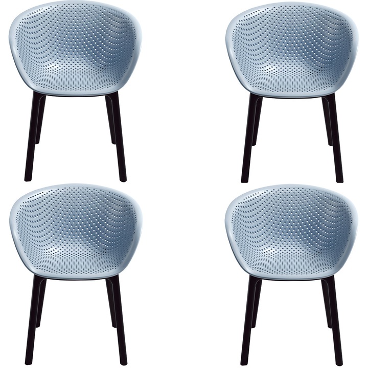 Set 4 scaune bucatarie tip fotoliu Raki Havana cu aditiv UV protectie impotriva razelor solare 61x64x74cm albastru