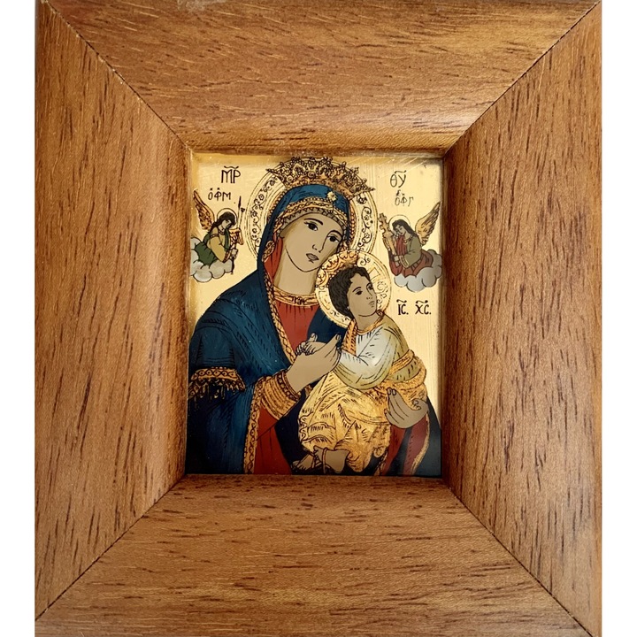 Icoana pictata manual pe sticla, Maica Domnului a Patimirilor, Perpetuo Socorro, Fecioara Maria, 10 x 9 cm