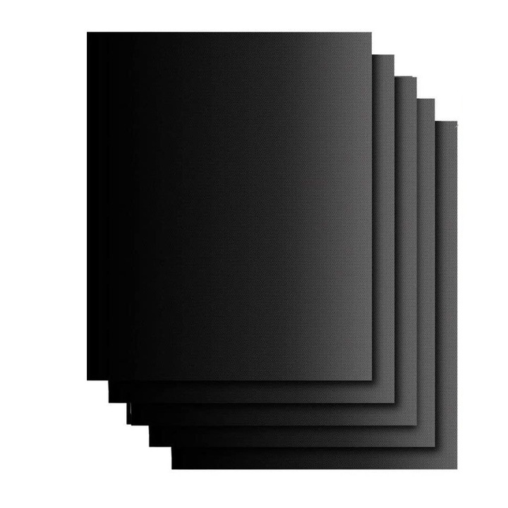 GOGOU tapadásmentes teflon fólia szett, bármilyen típusú grillhez és sütőhöz, BBQ grillszőnyeg, 40 x 33 cm, fekete, 5 db