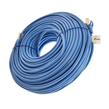 Cablu ecranat FTP, Lanberg 42814, cat.5e, mufat 2xRJ45, lungime 50m, AWG 26, 100 MHz, de legatura retea, ethernet, albastru Cablu ecranat FTP, Lanberg 42814, cat.5e, mufat 2xRJ45, lungime 50m, AWG 26, 100 MHz, de legatura retea, ethernet, albastru