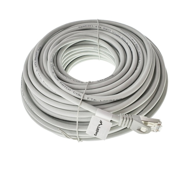 Екраниран FTP кабел, Lanberg 42797, cat.6, 2xRJ45 щепсел, дължина 30m, AWG 26, 250 MHz, мрежова връзка, ethernet, сив