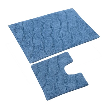Set covorase Sta pentru baie,albastru din bumbac,pufoase si rezistente Set covorase Sta pentru baie,albastru din bumbac,pufoase si rezistente
