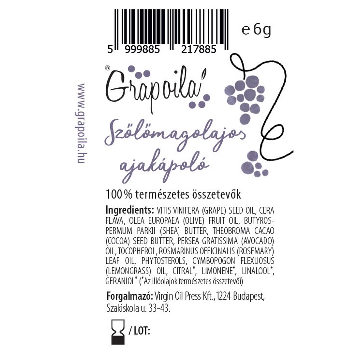 Grapoila szőlőmagolajos ajak&aacute;pol&oacute; nat&uacute;rkozmetikum