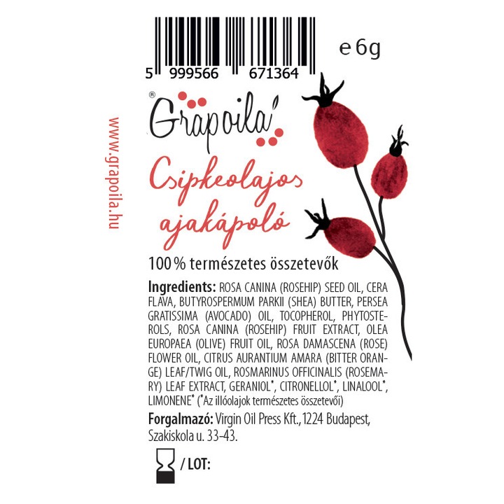 Grapoila csipkebogy&oacute;-olajos ajak&aacute;pol&oacute; nat&uacute;rkozmetikum