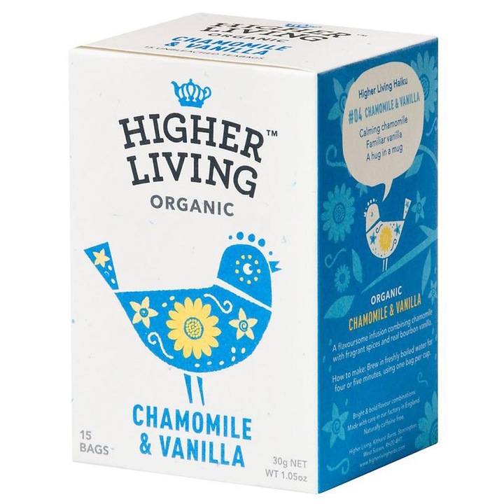 Ceai cu musetel si vanilie 15 plicuri bio, 30g, HIGHER LIVING