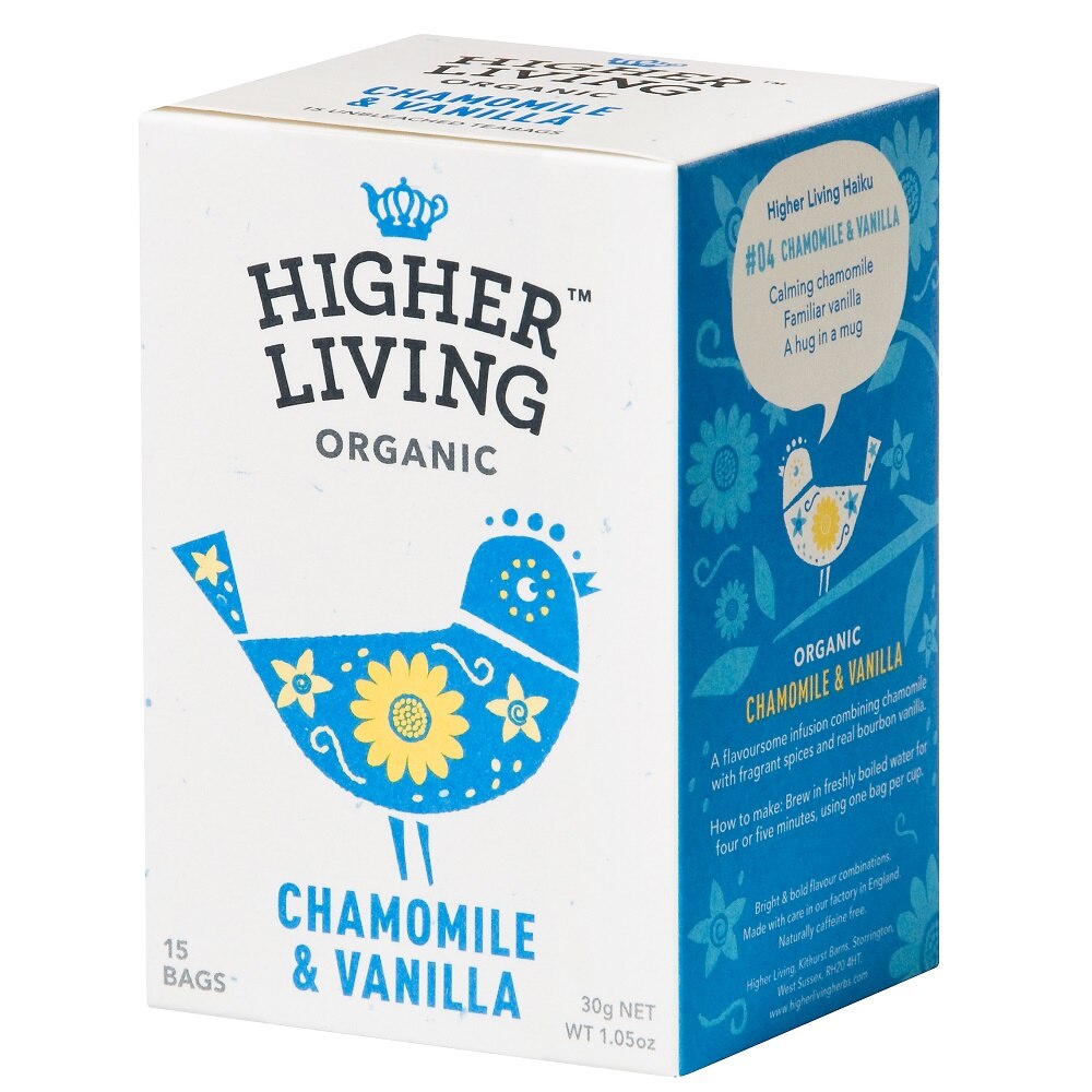 Ceai cu musetel si vanilie Chamomile & Vanilla 15 plicuri Higher Living